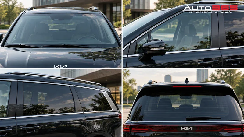 Các vị trí kính lái, kính sườn và kính lưng khi lựa chọn phim cách nhiệt 3M Kia Carnival
