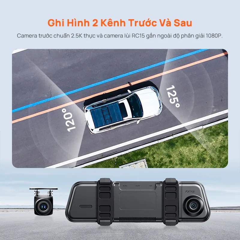 70mai S410 ghi hình trước 2.5K và sau 1080P
