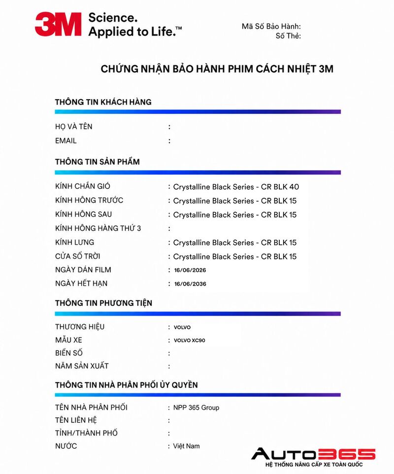 Bảo hành điện tử 3M e-Warranty theo chính sách áp dụng của 3M