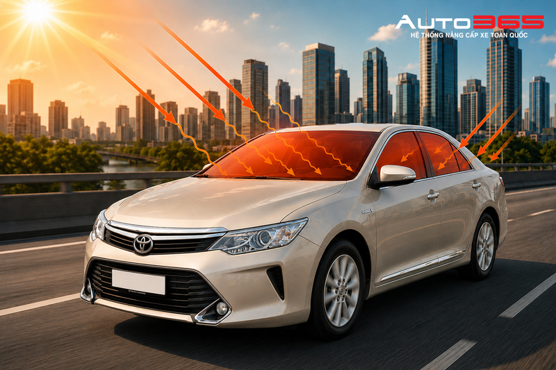 Hình minh họa tác động của ánh nắng lên các bề mặt kính Toyota Camry