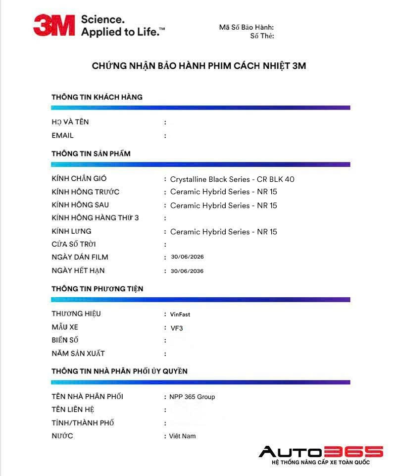 Phiếu kích hoạt bảo hành điện tử 3M e-Warranty