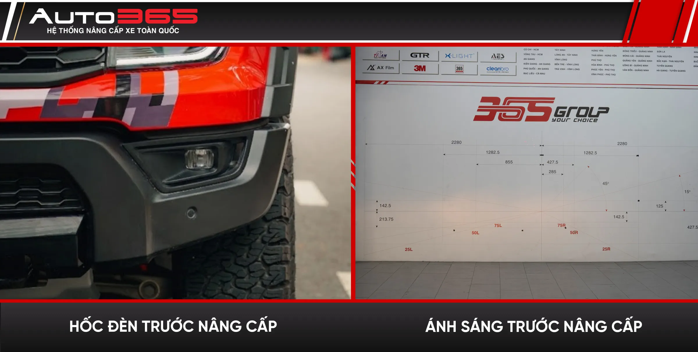 Ngoại quan hốc đèn và vùng sáng được ghi nhận trước khi thay cặp đèn gầm.