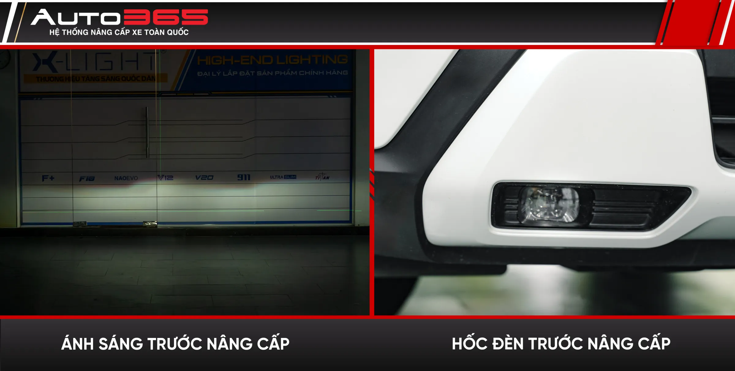 Hốc đèn và vùng sáng được ghi nhận trước khi thay cặp đèn gầm.