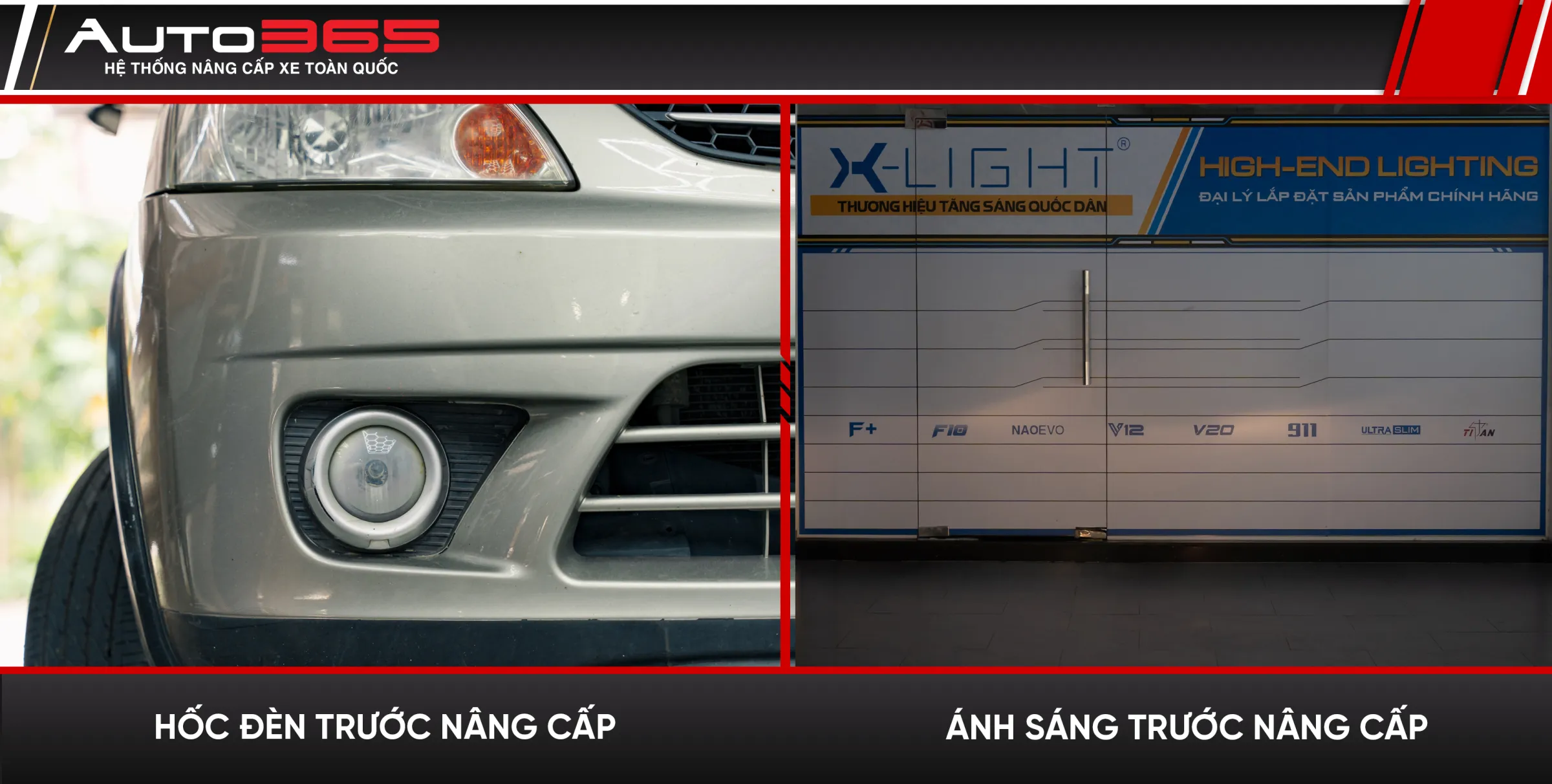 Hốc đèn và vùng sáng ghi nhận trước nâng cấp.
