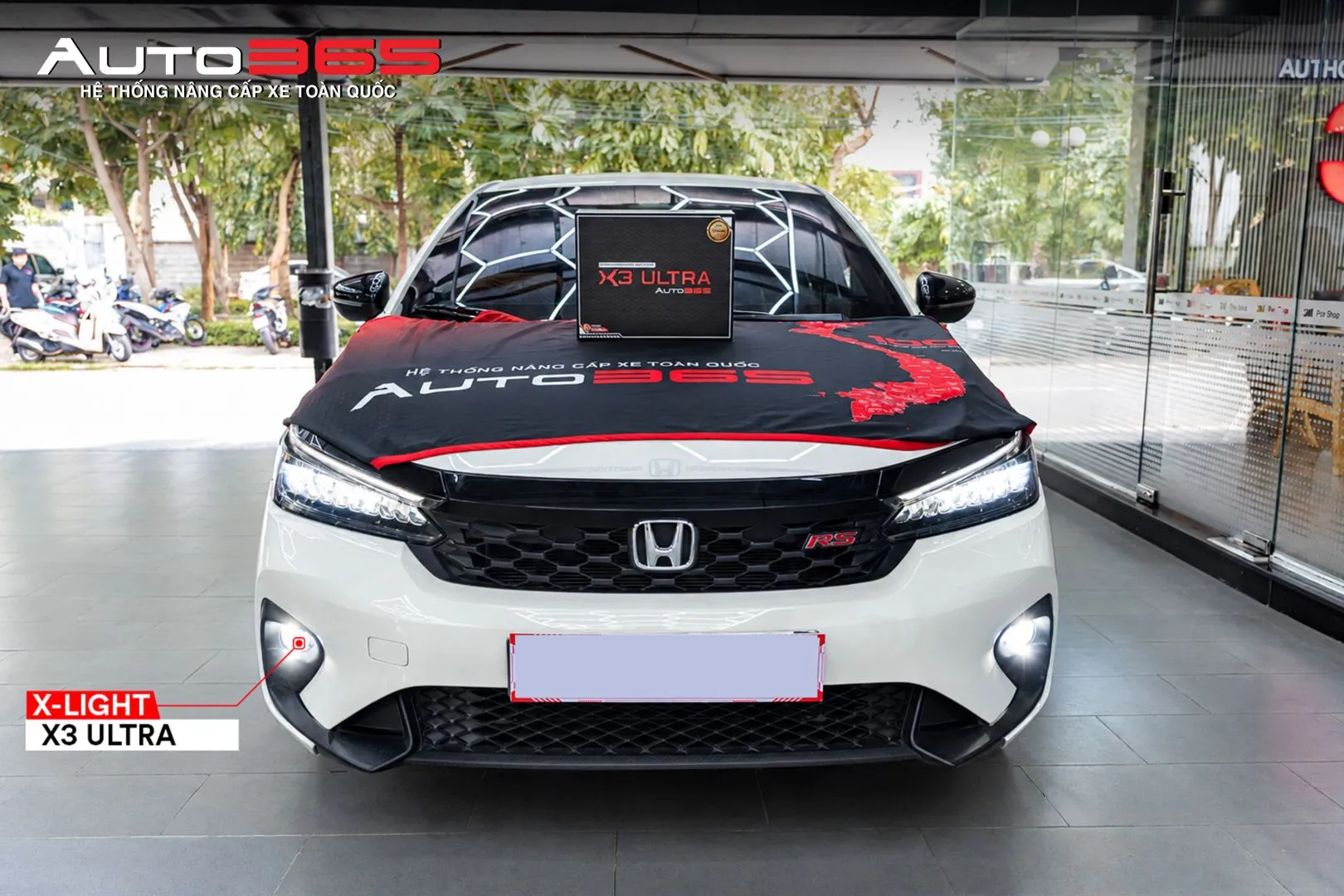 Hình 1. Mặt trước chiếc Honda City RS sau khi hoàn thiện hạng mục bi gầm tại Auto365.vn - Trụ Sở Chính.