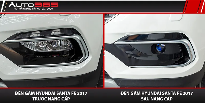 Đèn gầm Santa Fe 2017 trước và sau khi nâng cấp bi gầm F10 Turbo V2