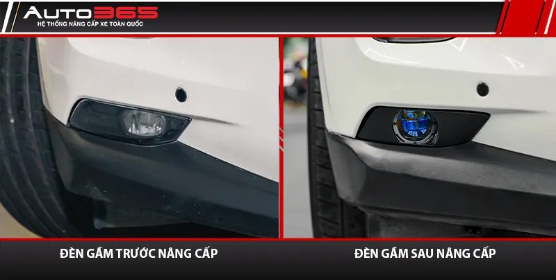 So sánh cụm đèn gầm Santa Fe 2020 trước và sau khi thay
