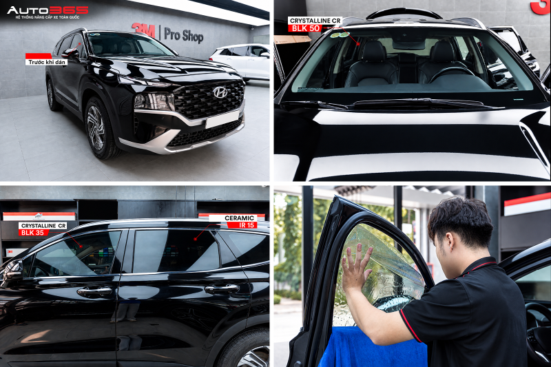Hyundai Santa Fe 2022 (TM Facelift) dán phim cách nhiệt 3M CR BLK 50 cho kính lái, CR BLK 15 cho kính sườn trước, kính sườn sau và kính lưng tại Auto365.vn - Trụ Sở Chính