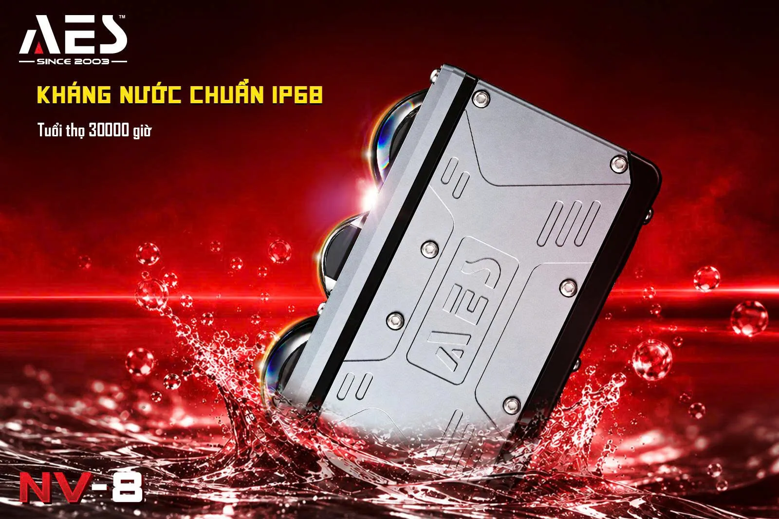 Hình minh họa AES NV-8 công bố chuẩn IP68 và tuổi thọ 30.000 giờ