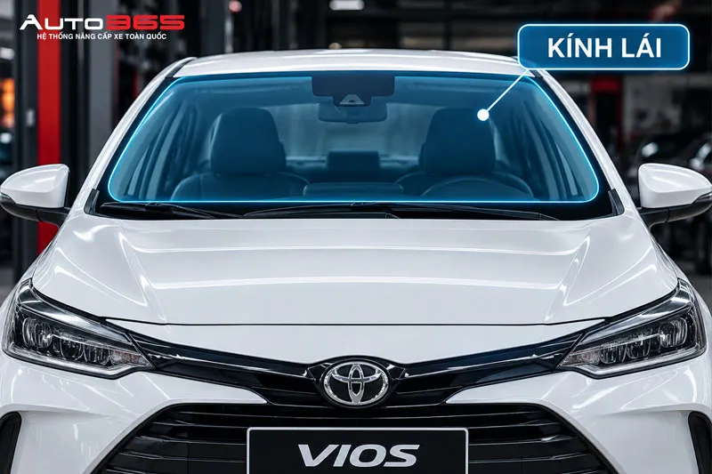 Khu vực kính lái Toyota Vios nhìn chính diện từ phía trước