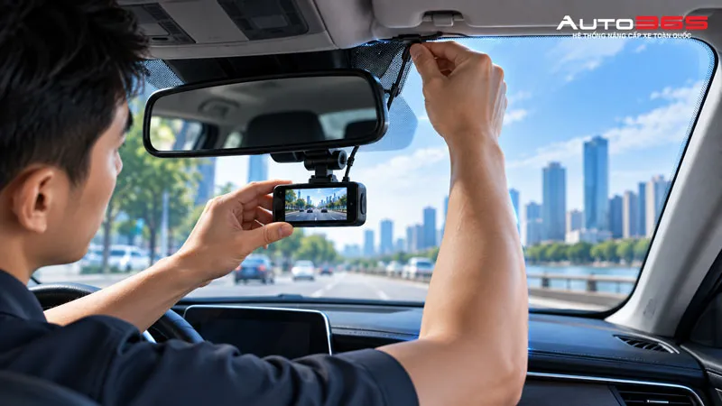 Lắp đặt camera hành trình trên kính lái