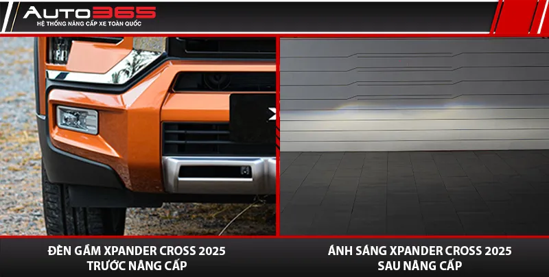 So sánh khu vực đèn gầm và vùng sáng trên Xpander Cross 2025.