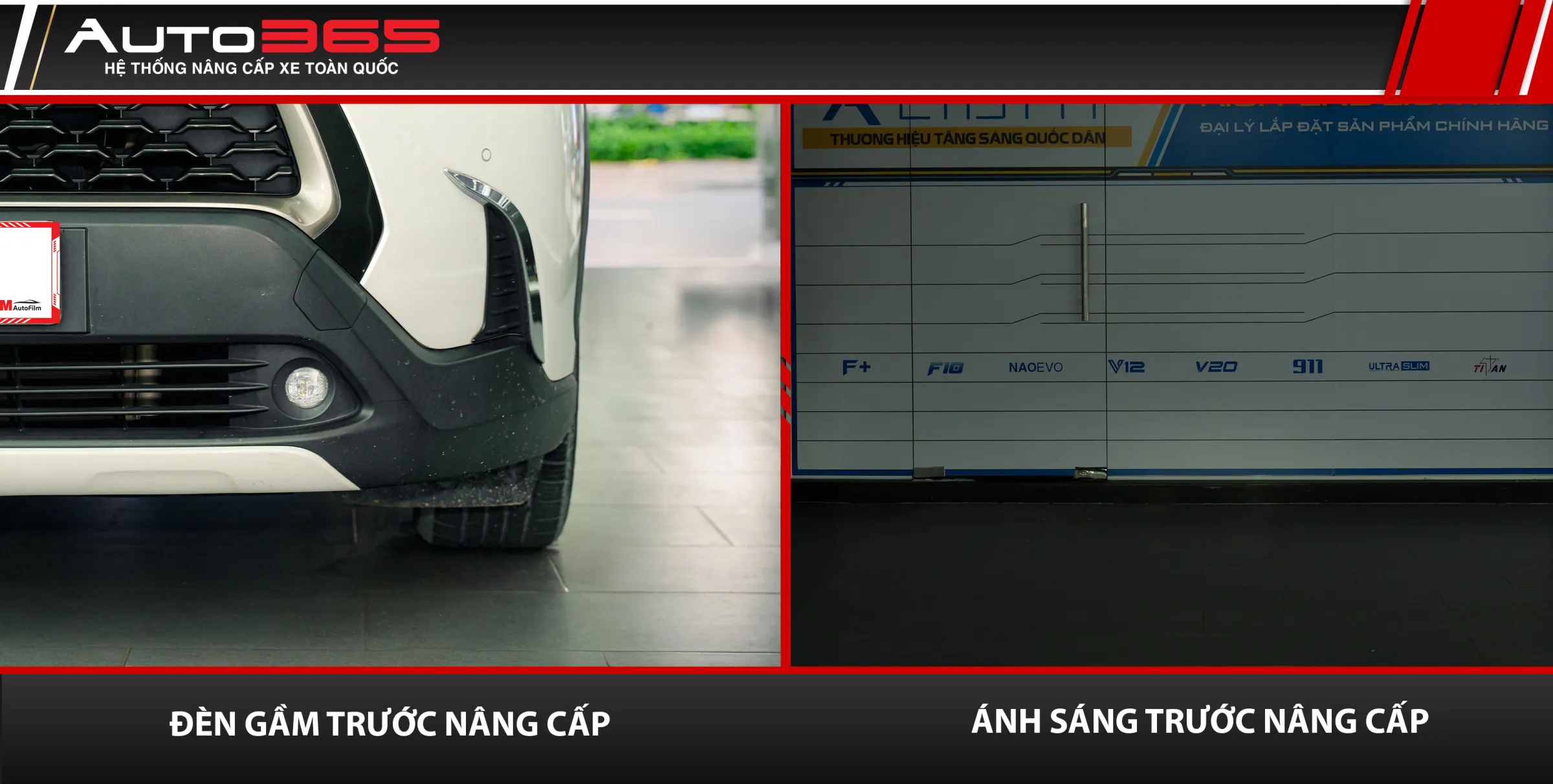 Vị trí đèn gầm nguyên bản và hình ảnh vùng sáng trước nâng cấp trên Corolla Cross 2024
