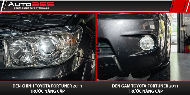Đèn chính và đèn gầm halogen Toyota Fortuner 2011 trước khi nâng cấp