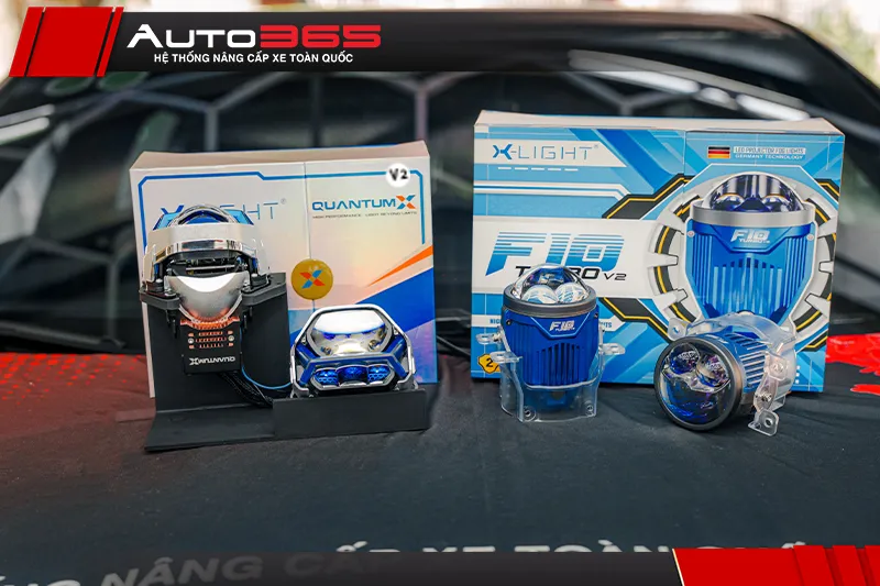 Hộp đèn Quantum X V2 và F10 Turbo V2 đặt trên xe VF 7 2025 Plus