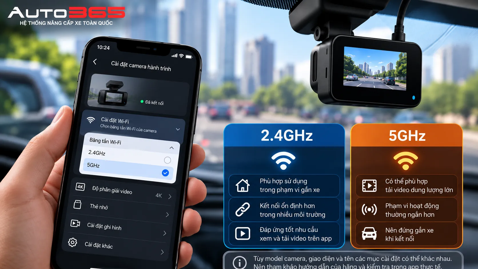 Kiểm tra băng tần Wi-Fi 2.4GHz và 5GHz khi điện thoại không thấy Wi-Fi camera hành trình