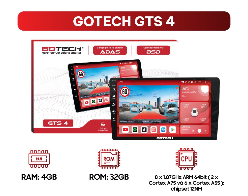 MÀN HÌNH Ô TÔ THÔNG MINH GOTECH GTS4