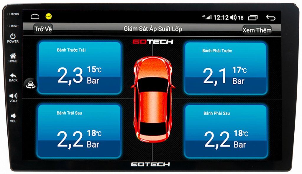 Kết nối cảm biến áp suất lốp thông qua màn hình ô tô thông minh Gotech GT8 Max