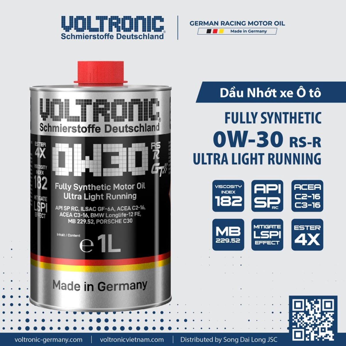 Nhớt Tổng Hợp Voltronic 0W30 Rs-R Fully Synthetic Motor Oil 1L