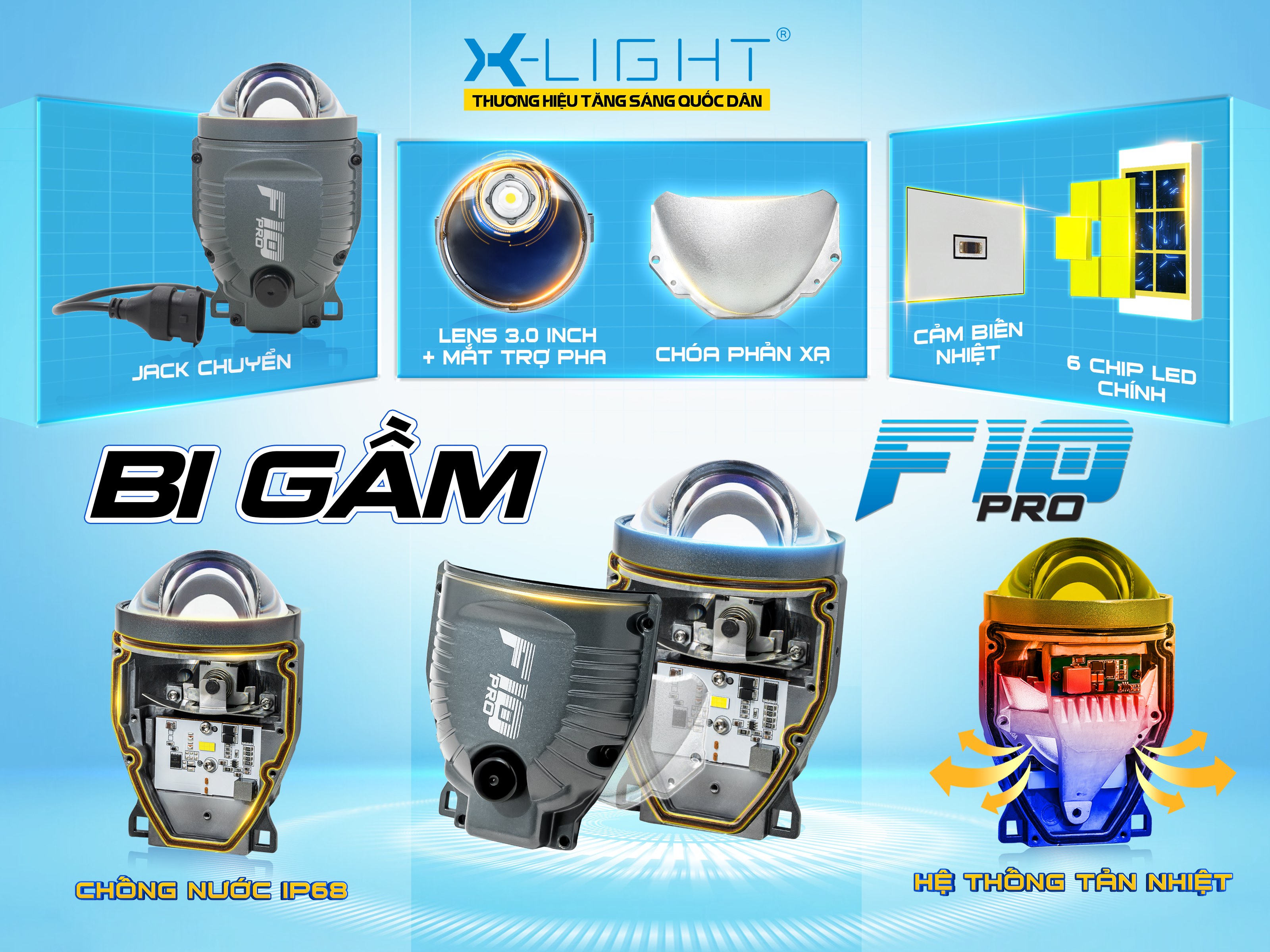 BI GẦM X-LIGHT F10 PRO 3 NHIỆT MÀU