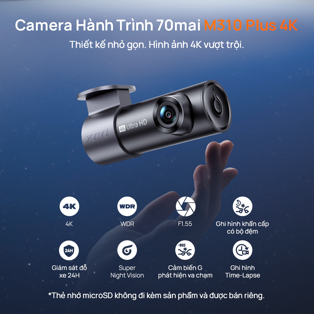 Camera hành trình 70mai M310 Plus 4K, ống kính xoay 360° - Hình 1