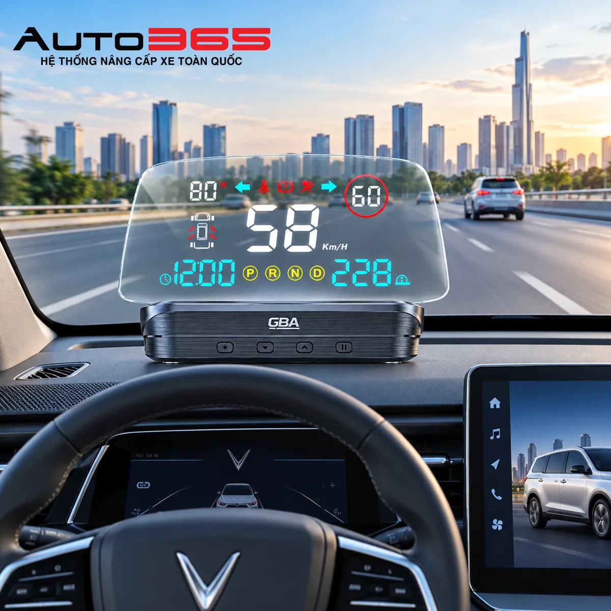 HUD kính lái V2 GBA cho VinFast Limo Green / MPV7 - Hình 2
