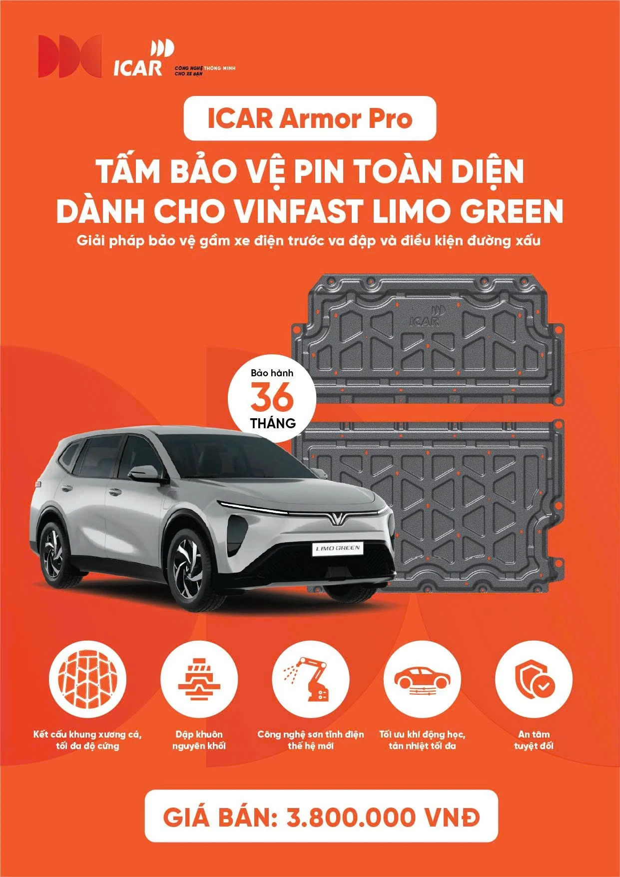 Tài liệu sản phẩm tấm bảo vệ pin ICAR Armor Pro cho VinFast Limo Green