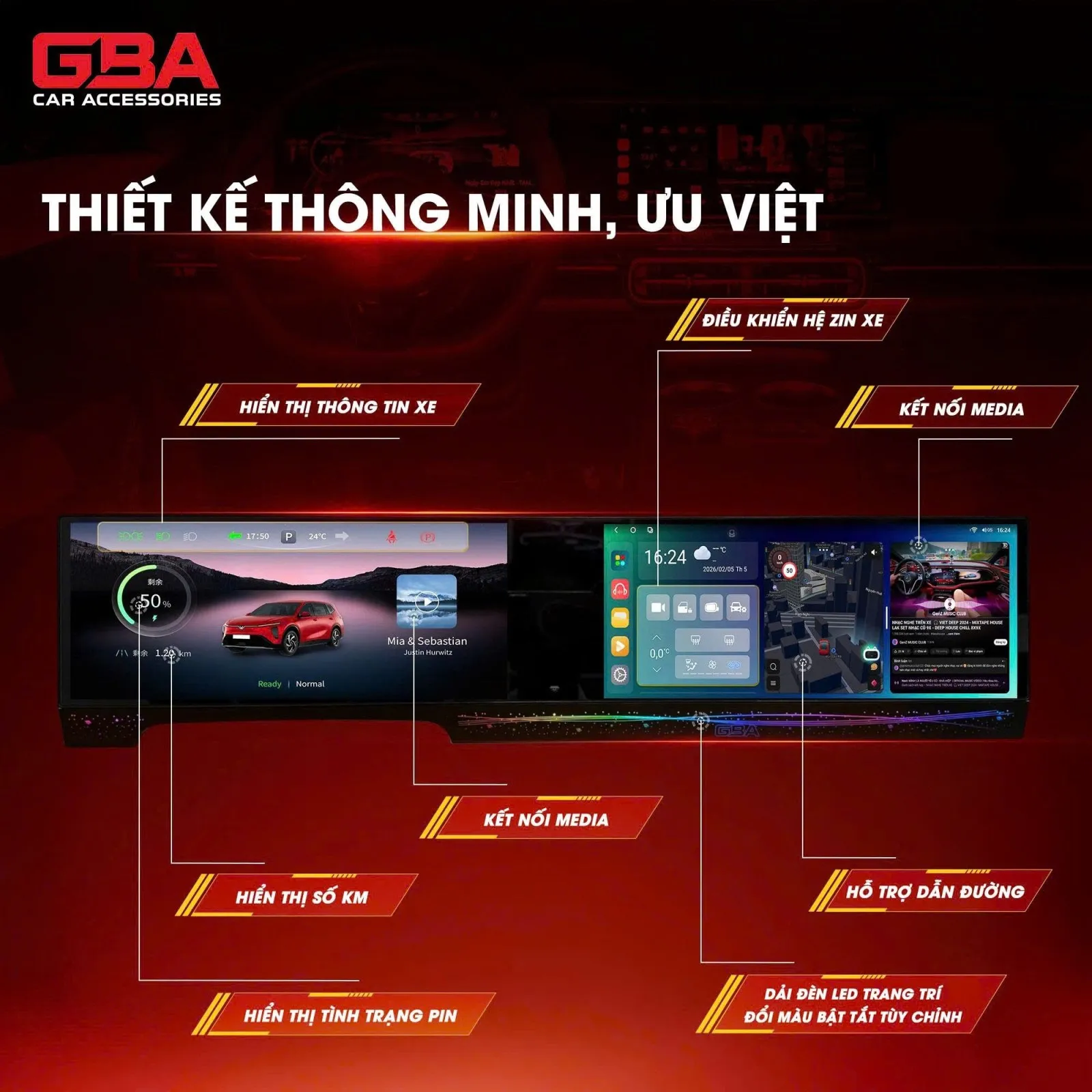 Màn hình liền khối GBA cho VinFast Limo Green / MPV7 - Hình 2