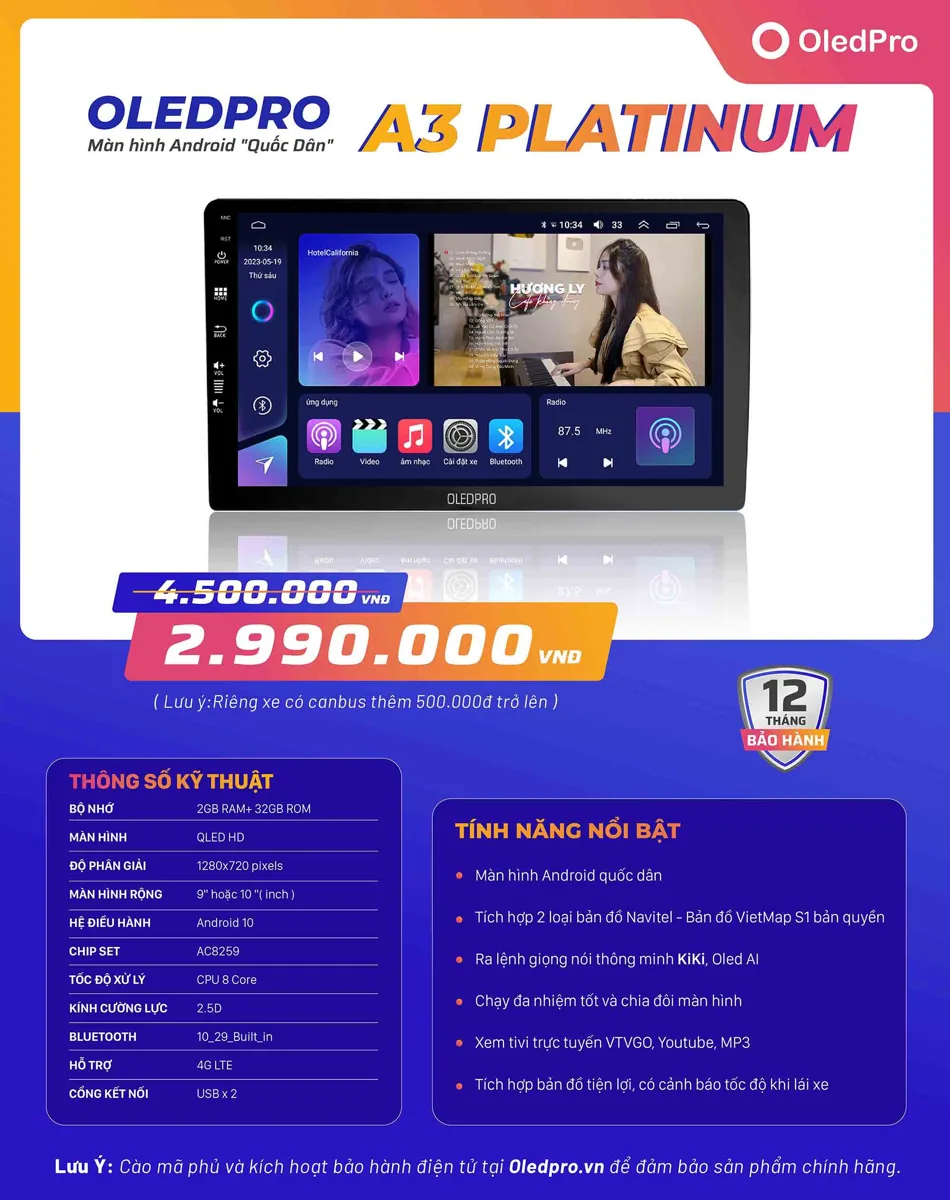 Màn hình Android ô tô OledPro A3 Platinum - Hình 1