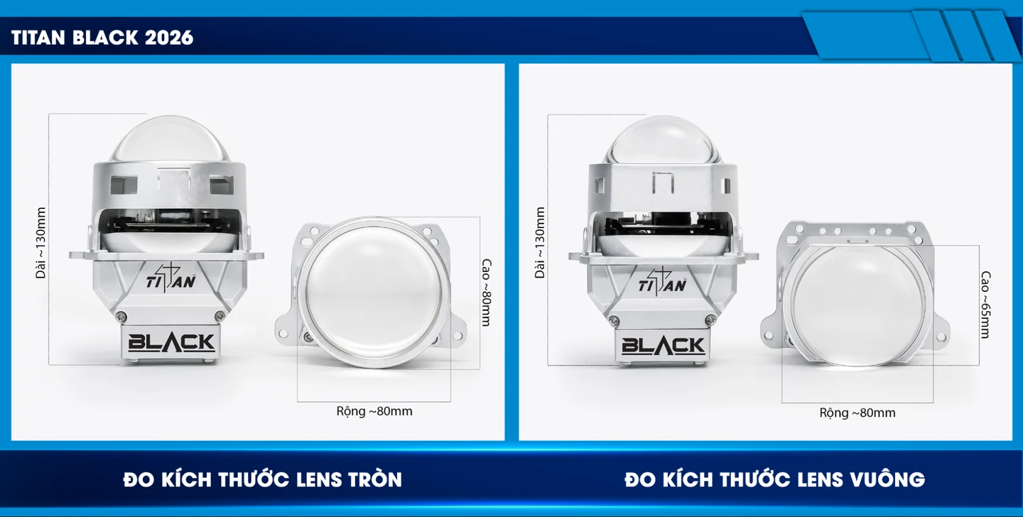 Kích thước lens tròn và lens vuông Titan Black 2026