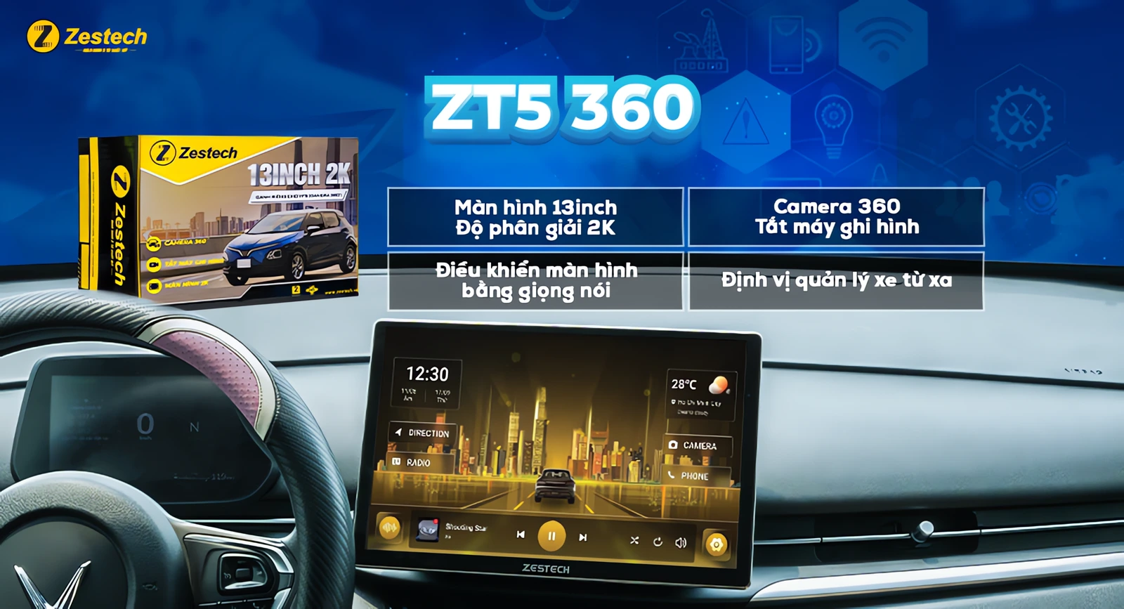 Màn hình Android Zestech ZT5 360 13 inch cho VinFast VF5 – điểm nổi bật