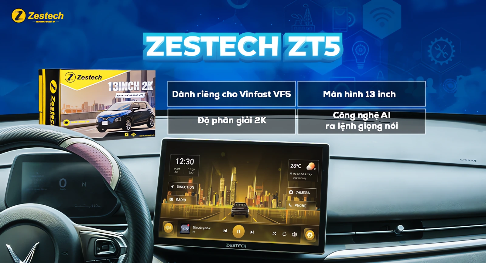 Màn hình Android Zestech ZT5 13 inch cho VinFast VF5 – điểm nổi bật