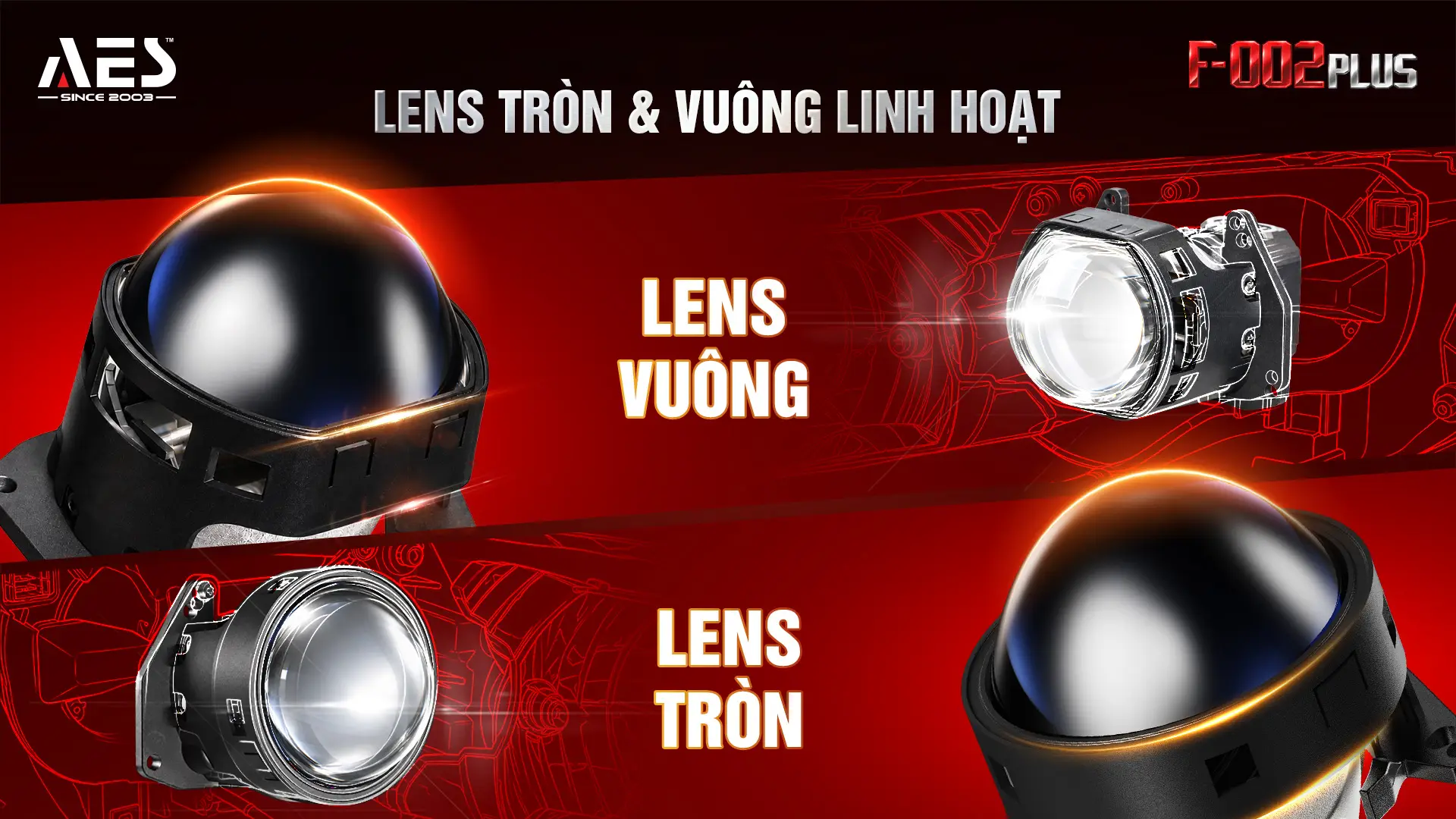 Lens tròn và lens vuông AES F-002 Plus