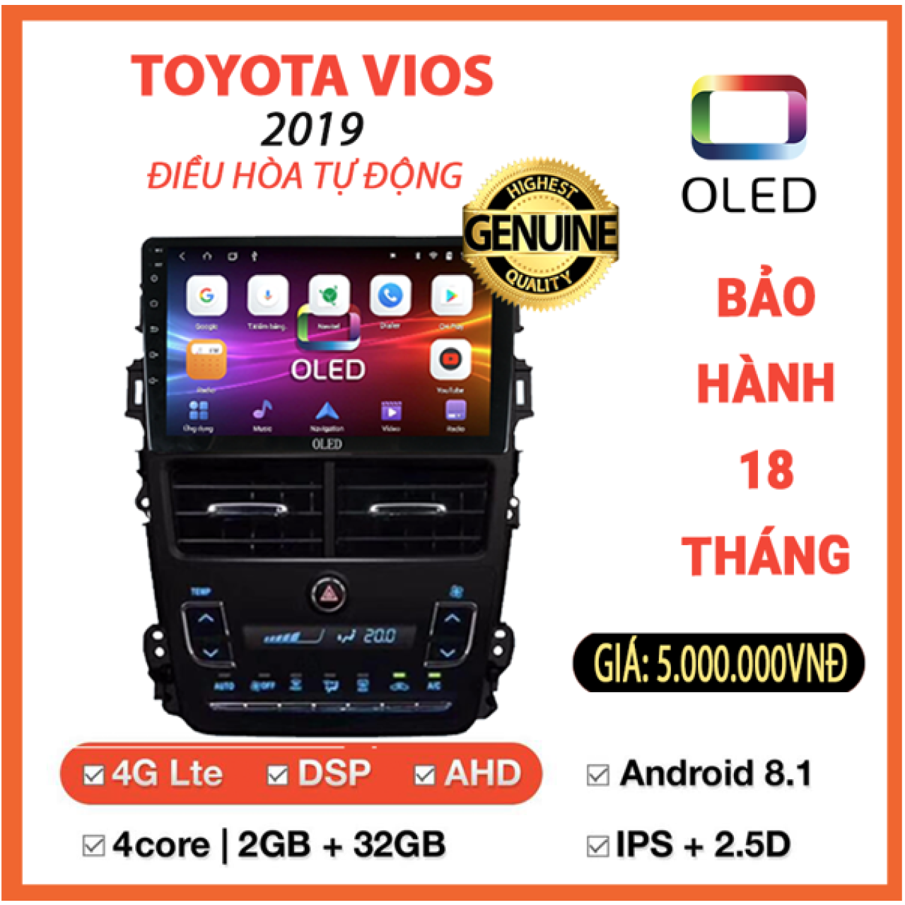 Màn hình Oled Toyota Vios 2019 điều hoà tự động - Hình 1