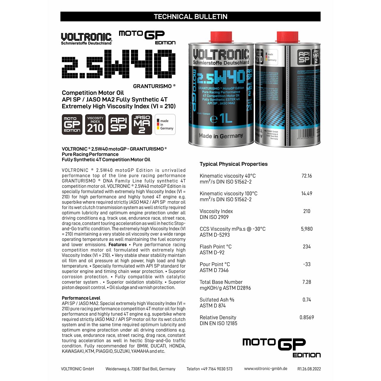Nhớt Cao Cấp Voltronic 2.5W40 MotoGP Edition 1L - Hình 5