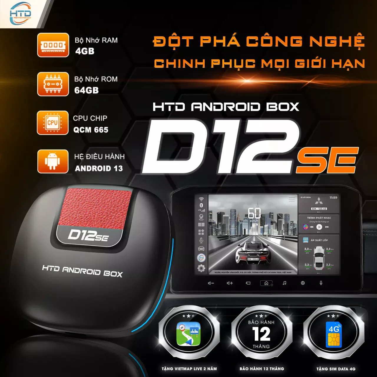 HTD SMART ANDROID BOX CHO Ô TÔ D12SE - Hình 1