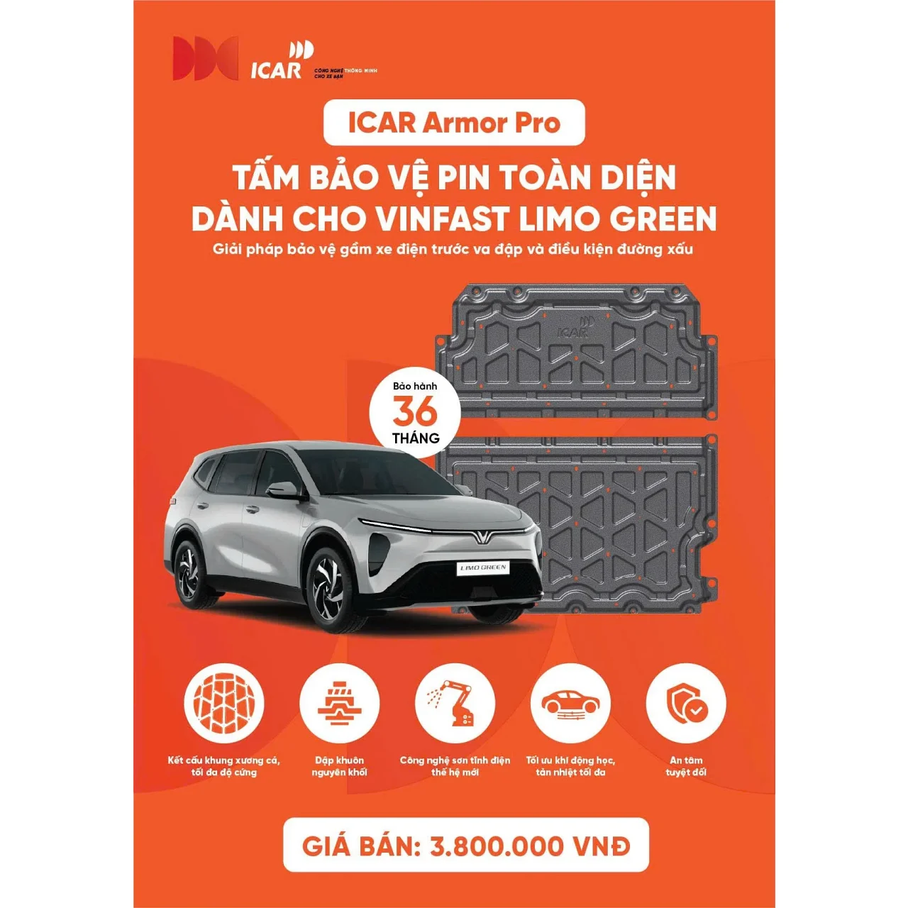 Tấm Bảo Vệ Pin ICAR Armor Pro Cho VinFast Limo Green - Hình 1