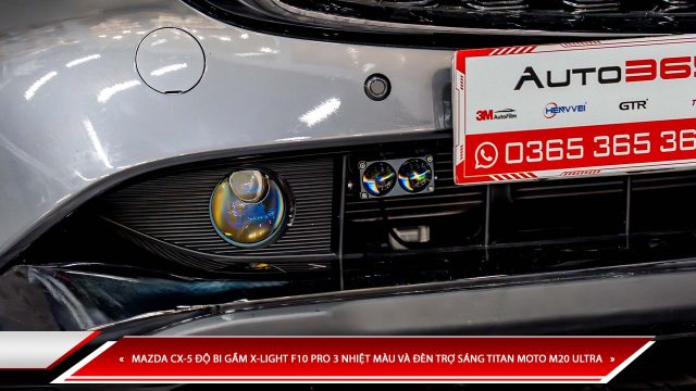 MAZDA CX-5 ĐỘ BI GẦM X-LIGHT F10 PRO 3 NHIỆT MÀU VÀ ĐÈN TRỢ SÁNG TITAN MOTO M20 ULTRA