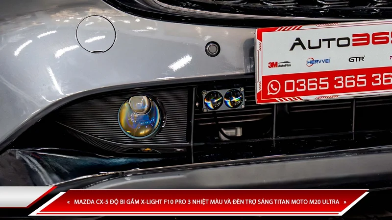 MAZDA CX-5 ĐỘ BI GẦM X-LIGHT F10 PRO 3 NHIỆT MÀU VÀ ĐÈN TRỢ SÁNG TITAN MOTO M20 ULTRA
