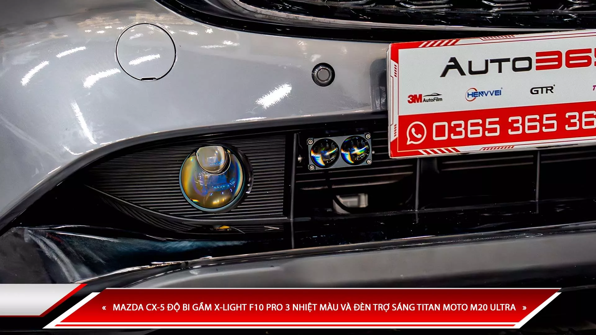MAZDA CX-5 ĐỘ BI GẦM X-LIGHT F10 PRO 3 NHIỆT MÀU VÀ ĐÈN TRỢ SÁNG TITAN MOTO M20 ULTRA