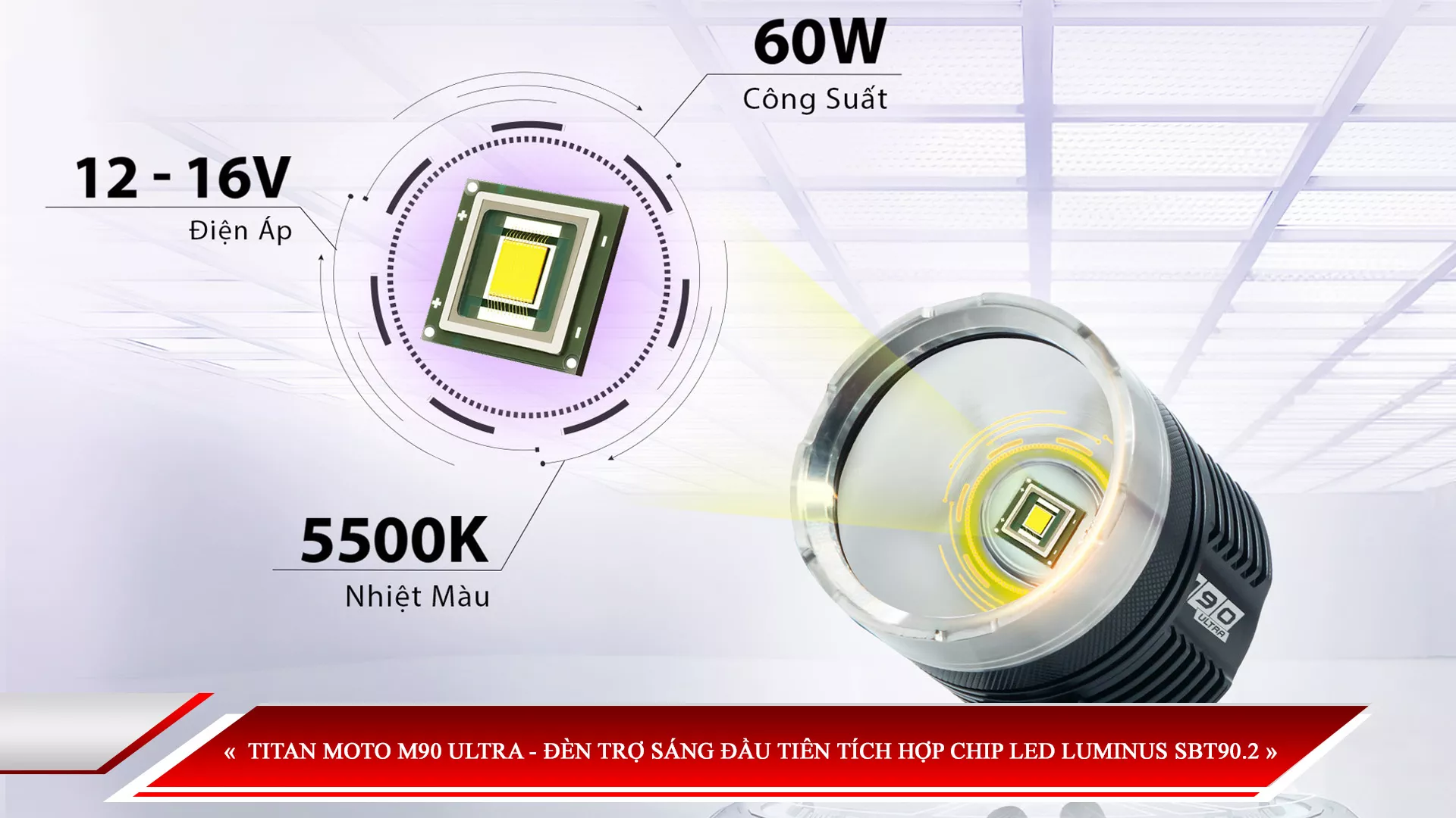TITAN MOTO M90 ULTRA - ĐÈN TRỢ SÁNG ĐẦU TIÊN TÍCH HỢP CHIP LED LUMINUS SBT90.2