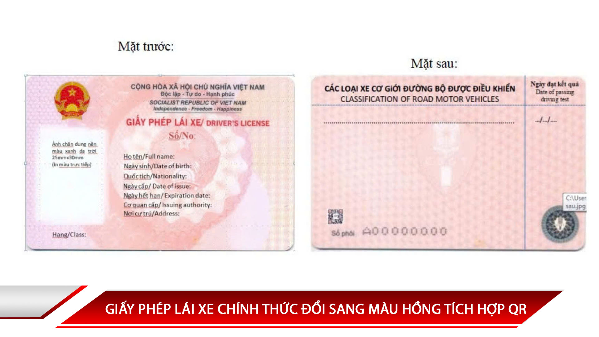 GIẤY PHÉP LÁI XE CHÍNH THỨC ĐỔI SANG MÀU HỒNG TÍCH HỢP QR