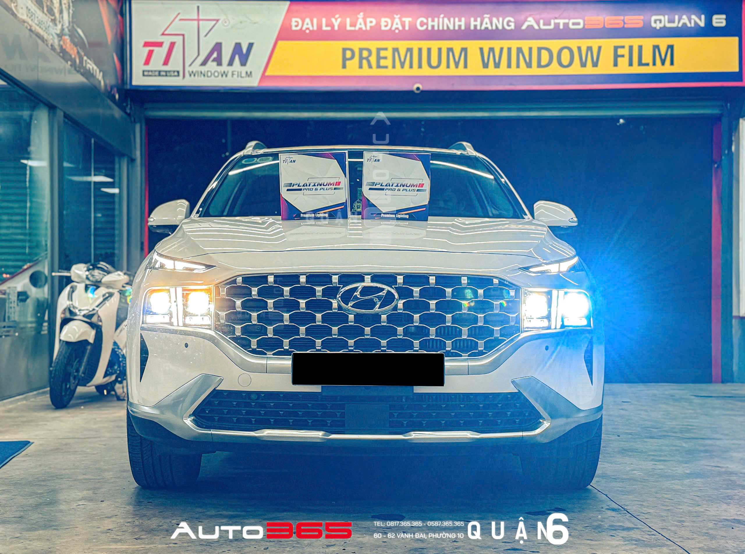 Mình muốn tham khảo Hyundai Santafe 2023 độ đèn bi Laser Titan Platinum Plus