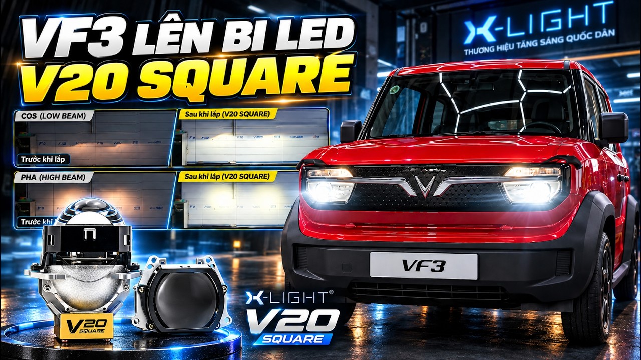 Nang Cap Anh Sang Vinfast Vf3 Lap Bi Led V20 Square Cuc Chat
